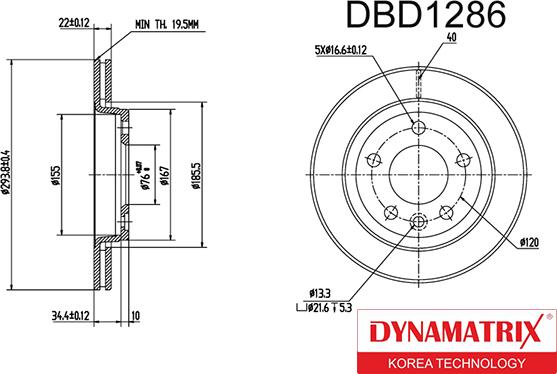 Dynamatrix DBD1286 - Гальмівний диск autozip.com.ua