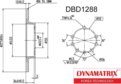 Dynamatrix DBD1288 - Гальмівний диск autozip.com.ua