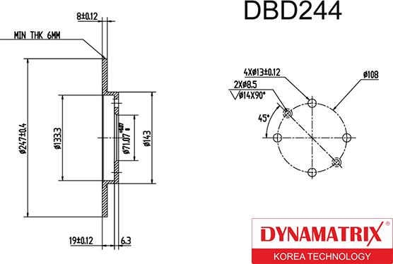 Dynamatrix DBD244 - Гальмівний диск autozip.com.ua