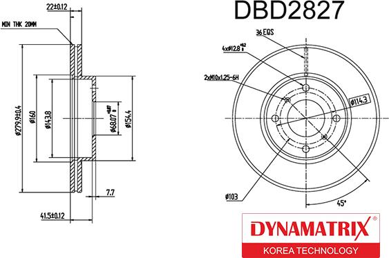 Dynamatrix DBD2827 - Гальмівний диск autozip.com.ua