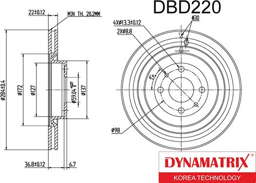 Dynamatrix DBD220 - Гальмівний диск autozip.com.ua