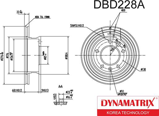 Dynamatrix DBD228A - Гальмівний диск autozip.com.ua