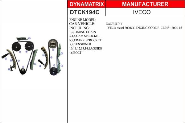 Dynamatrix DTCK194C - Комплект ланцюга приводу распредвала autozip.com.ua