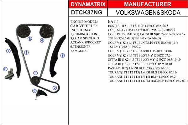 Dynamatrix DTCK87NG - Комплект ланцюга приводу распредвала autozip.com.ua