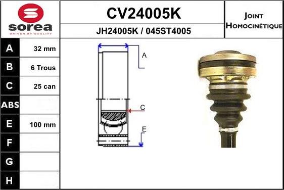 EAI CV24005K - Шарнірний комплект, ШРУС, приводний вал autozip.com.ua