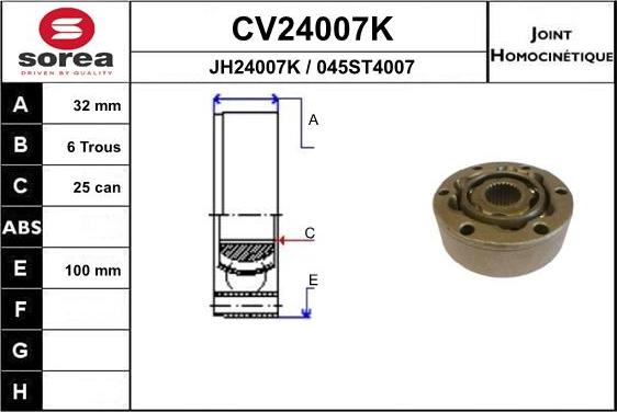 EAI CV24007K - Шарнірний комплект, ШРУС, приводний вал autozip.com.ua