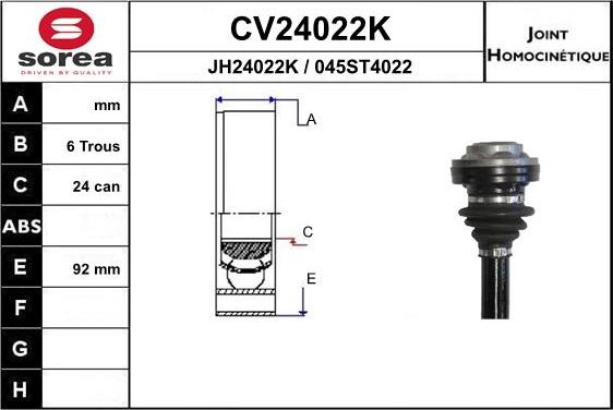 EAI CV24022K - Шарнірний комплект, ШРУС, приводний вал autozip.com.ua