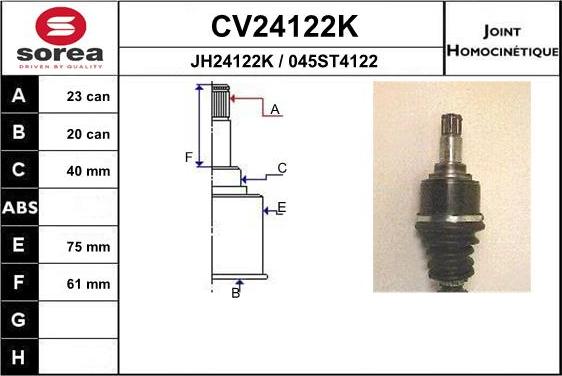 EAI CV24122K - Шарнірний комплект, ШРУС, приводний вал autozip.com.ua