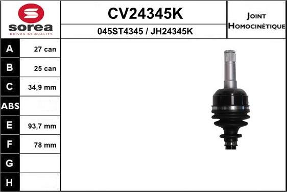 EAI CV24345K - Шарнірний комплект, ШРУС, приводний вал autozip.com.ua