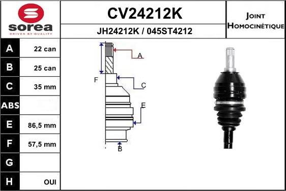 EAI CV24212K - Шарнірний комплект, ШРУС, приводний вал autozip.com.ua