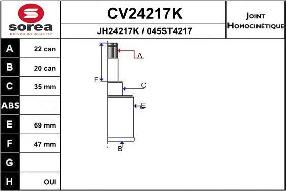 EAI CV24217K - Шарнірний комплект, ШРУС, приводний вал autozip.com.ua