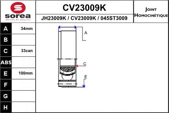 EAI CV23009K - Шарнірний комплект, ШРУС, приводний вал autozip.com.ua