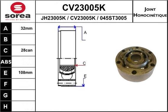 EAI CV23005K - Шарнірний комплект, ШРУС, приводний вал autozip.com.ua