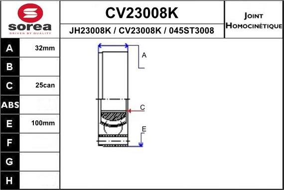 EAI CV23008K - Шарнірний комплект, ШРУС, приводний вал autozip.com.ua