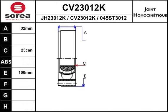 EAI CV23012K - Шарнір, ШРУС, приводний вал autozip.com.ua