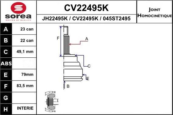 EAI CV22495K - Шарнірний комплект, ШРУС, приводний вал autozip.com.ua