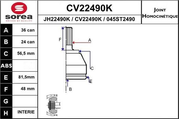 EAI CV22490K - Шарнір, ШРУС, приводний вал autozip.com.ua