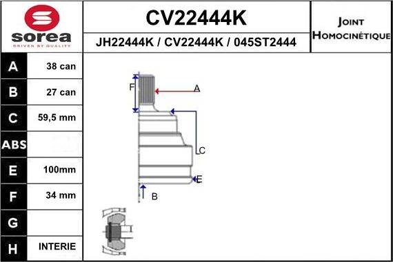 EAI CV22444K - Шарнірний комплект, ШРУС, приводний вал autozip.com.ua