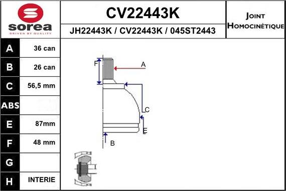 EAI CV22443K - Шарнірний комплект, ШРУС, приводний вал autozip.com.ua
