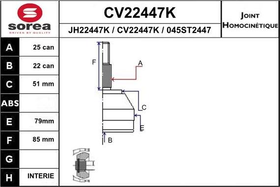 EAI CV22447K - Шарнірний комплект, ШРУС, приводний вал autozip.com.ua