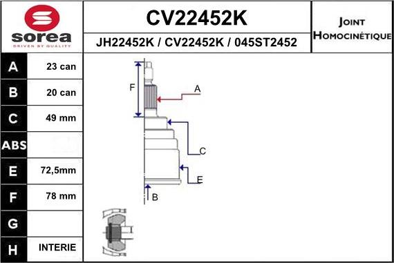 EAI CV22452K - Шарнірний комплект, ШРУС, приводний вал autozip.com.ua