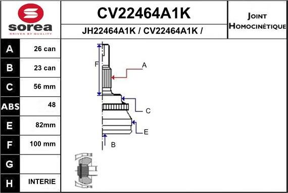 EAI CV22464A1K - Шарнірний комплект, ШРУС, приводний вал autozip.com.ua