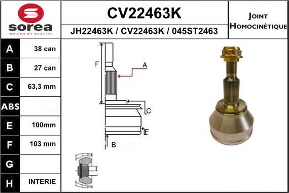 EAI CV22463K - Шарнір, ШРУС, приводний вал autozip.com.ua