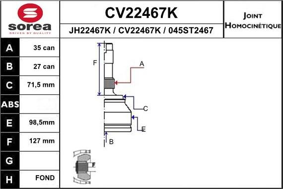 EAI CV22467K - Шарнірний комплект, ШРУС, приводний вал autozip.com.ua