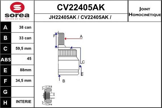 EAI CV22405AK - Шарнірний комплект, ШРУС, приводний вал autozip.com.ua