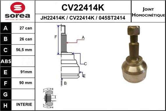 EAI CV22414K - Шарнірний комплект, ШРУС, приводний вал autozip.com.ua