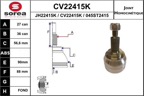 EAI CV22415K - Шарнір, ШРУС, приводний вал autozip.com.ua