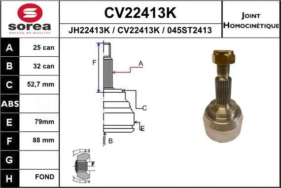 EAI CV22413K - Шарнірний комплект, ШРУС, приводний вал autozip.com.ua