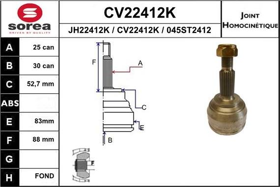 EAI CV22412K - Шарнір, ШРУС, приводний вал autozip.com.ua