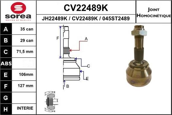 EAI CV22489K - Шарнірний комплект, ШРУС, приводний вал autozip.com.ua