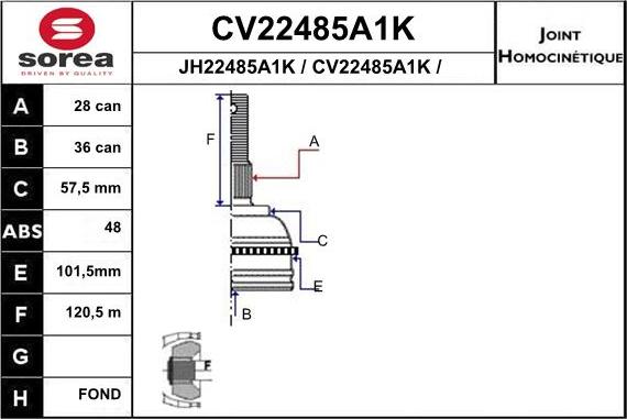 EAI CV22485A1K - Шарнір, ШРУС, приводний вал autozip.com.ua