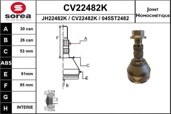 EAI CV22482K - Шарнірний комплект, ШРУС, приводний вал autozip.com.ua