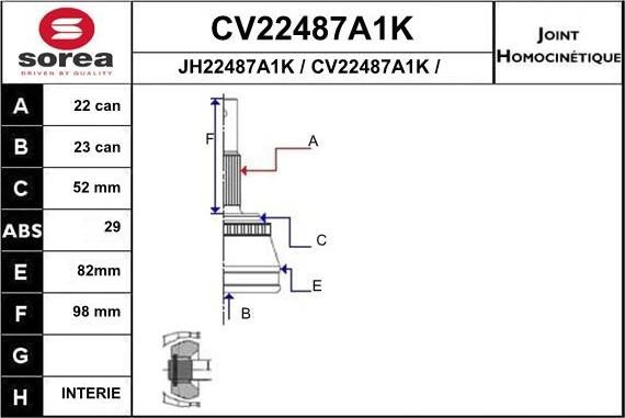 EAI CV22487A1K - Шарнірний комплект, ШРУС, приводний вал autozip.com.ua