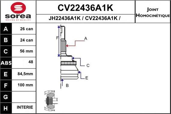 EAI CV22436A1K - Шарнірний комплект, ШРУС, приводний вал autozip.com.ua
