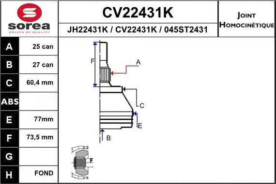 EAI CV22431K - Шарнір, ШРУС, приводний вал autozip.com.ua