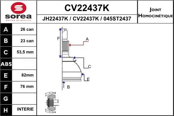 EAI CV22437K - Шарнірний комплект, ШРУС, приводний вал autozip.com.ua