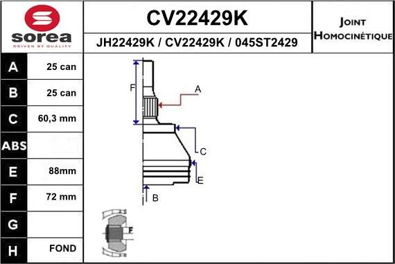 EAI CV22429K - Шарнірний комплект, ШРУС, приводний вал autozip.com.ua
