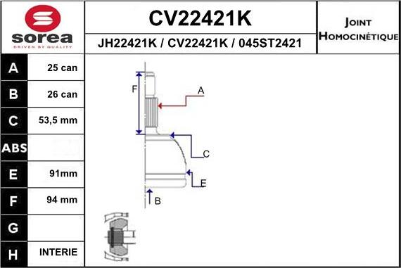 EAI CV22421K - Шарнірний комплект, ШРУС, приводний вал autozip.com.ua