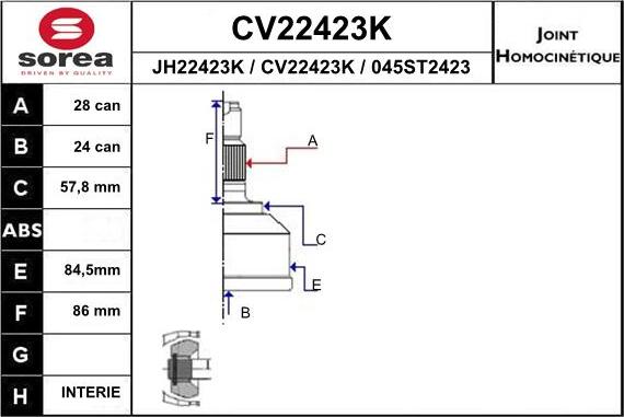 EAI CV22423K - Шарнірний комплект, ШРУС, приводний вал autozip.com.ua