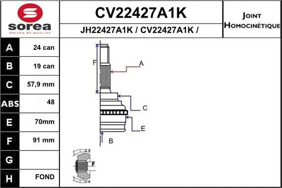 EAI CV22427A1K - Шарнір, ШРУС, приводний вал autozip.com.ua