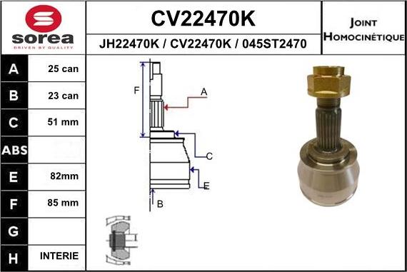 EAI CV22470K - Шарнірний комплект, ШРУС, приводний вал autozip.com.ua
