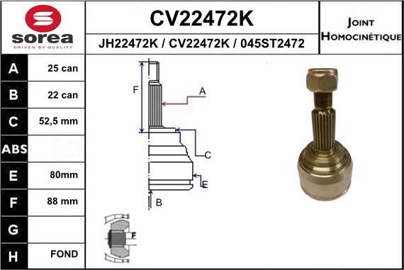 EAI CV22472K - Шарнірний комплект, ШРУС, приводний вал autozip.com.ua