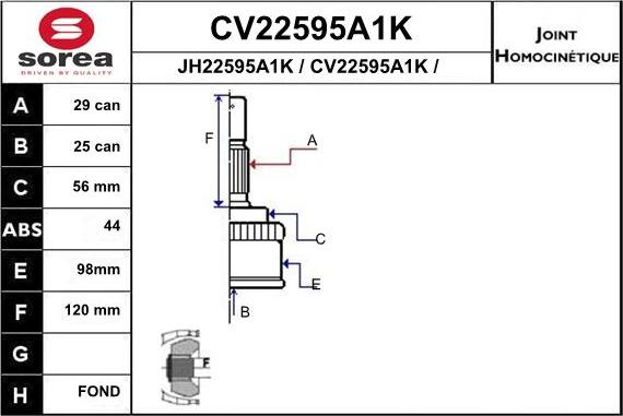 EAI CV22595A1K - Шарнір, ШРУС, приводний вал autozip.com.ua