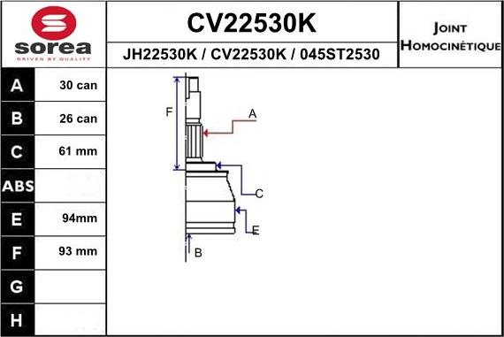 EAI CV22530K - Шарнірний комплект, ШРУС, приводний вал autozip.com.ua