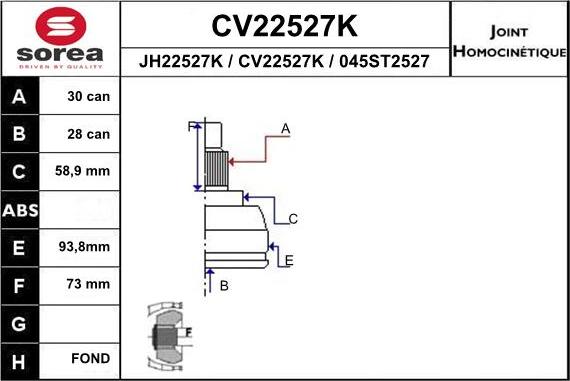 EAI CV22527K - Шарнірний комплект, ШРУС, приводний вал autozip.com.ua