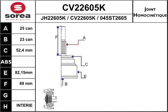 EAI CV22605K - Шарнірний комплект, ШРУС, приводний вал autozip.com.ua